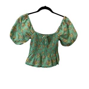 Urban Outfitters UO Floral Smocked Queenie Green Womens Size XS Milkmaid Boho